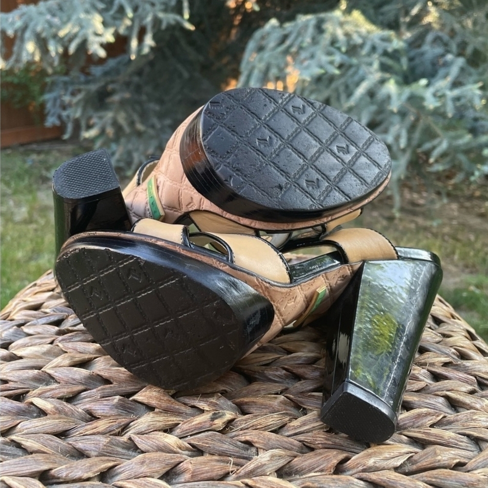 Black and Tan Block Heel Sandals